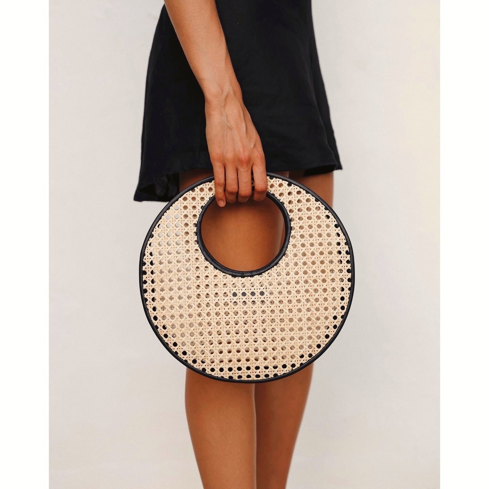 Bembien Bag NWT Anouk Black Rattan Woven Leather Circle Handbag Anthropologie